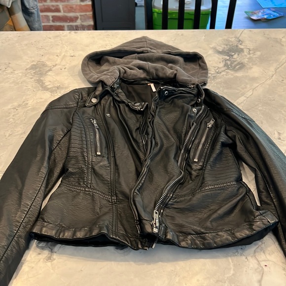 Free People Jackets & Blazers - Gorgeous NWOT Free People Vegan Leather Moto Hoodie -Sz 4